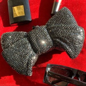 New Black Rhinestone Bow Minaudiére Clutch Evening Bag